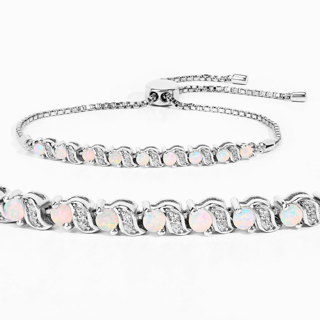 Ethiopian Opal Bracelet With White Topaz 0.86 Carats Sterling Silver