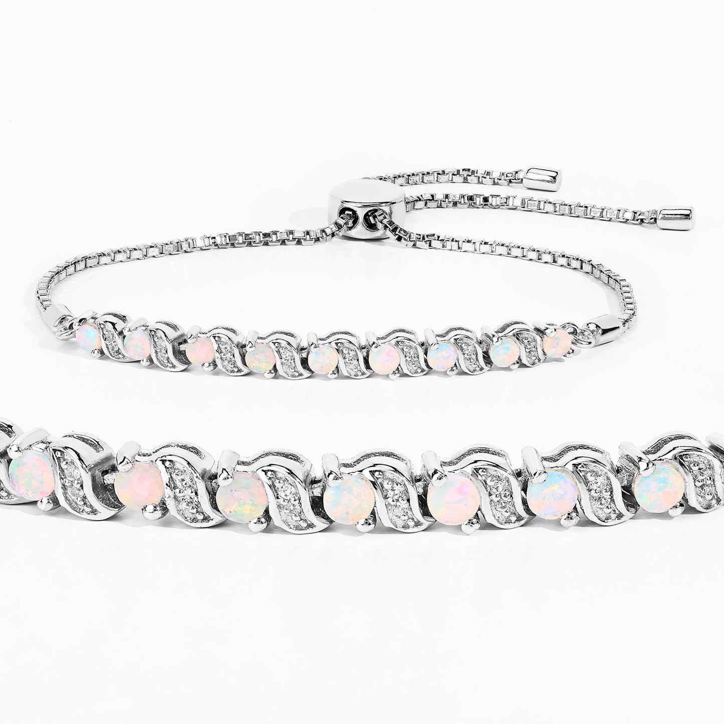 Ethiopian Opal Bracelet With White Topaz 0.86 Carats Sterling Silver