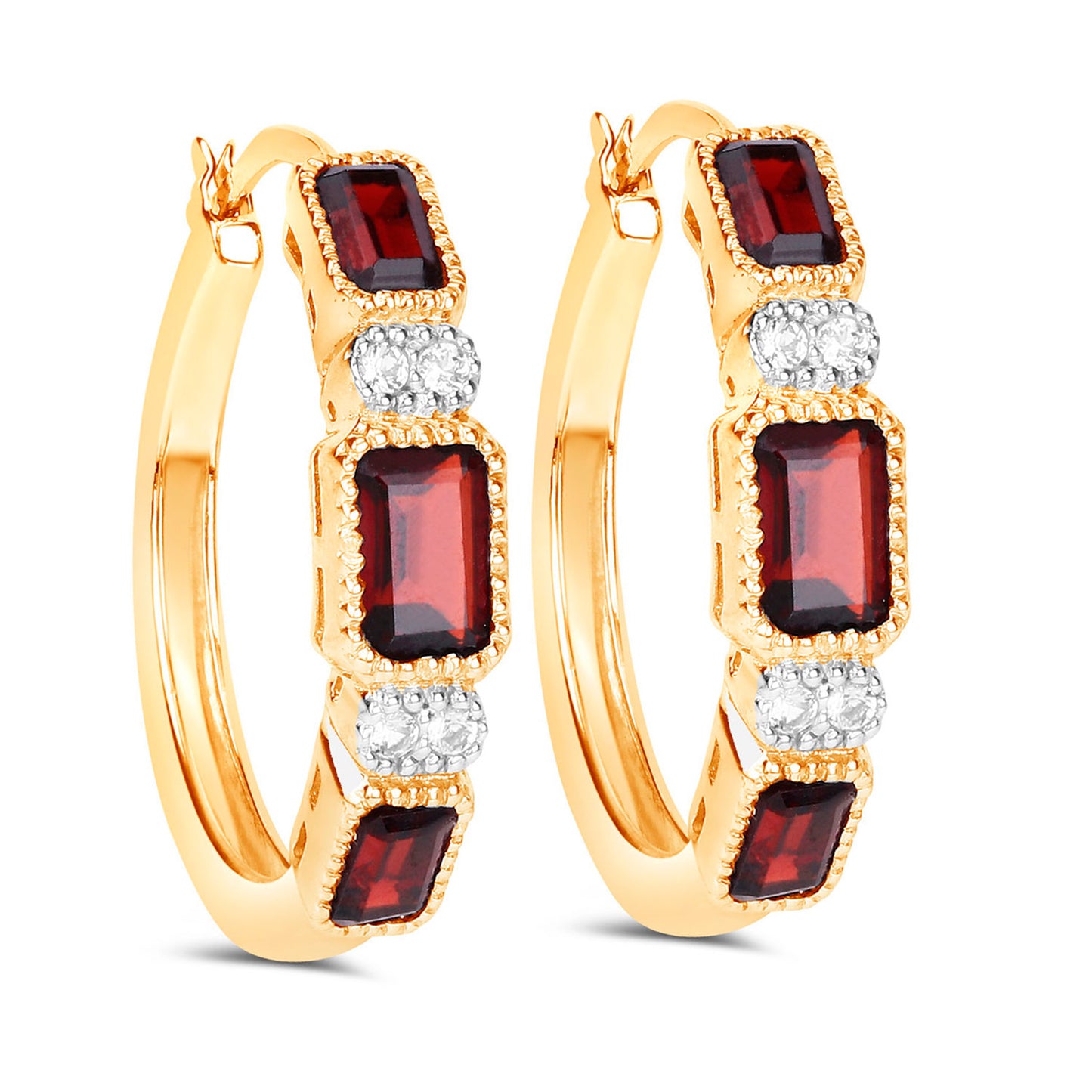 Garnet Earrings With White Topaz 2.72 Carats Gold Plated Silver