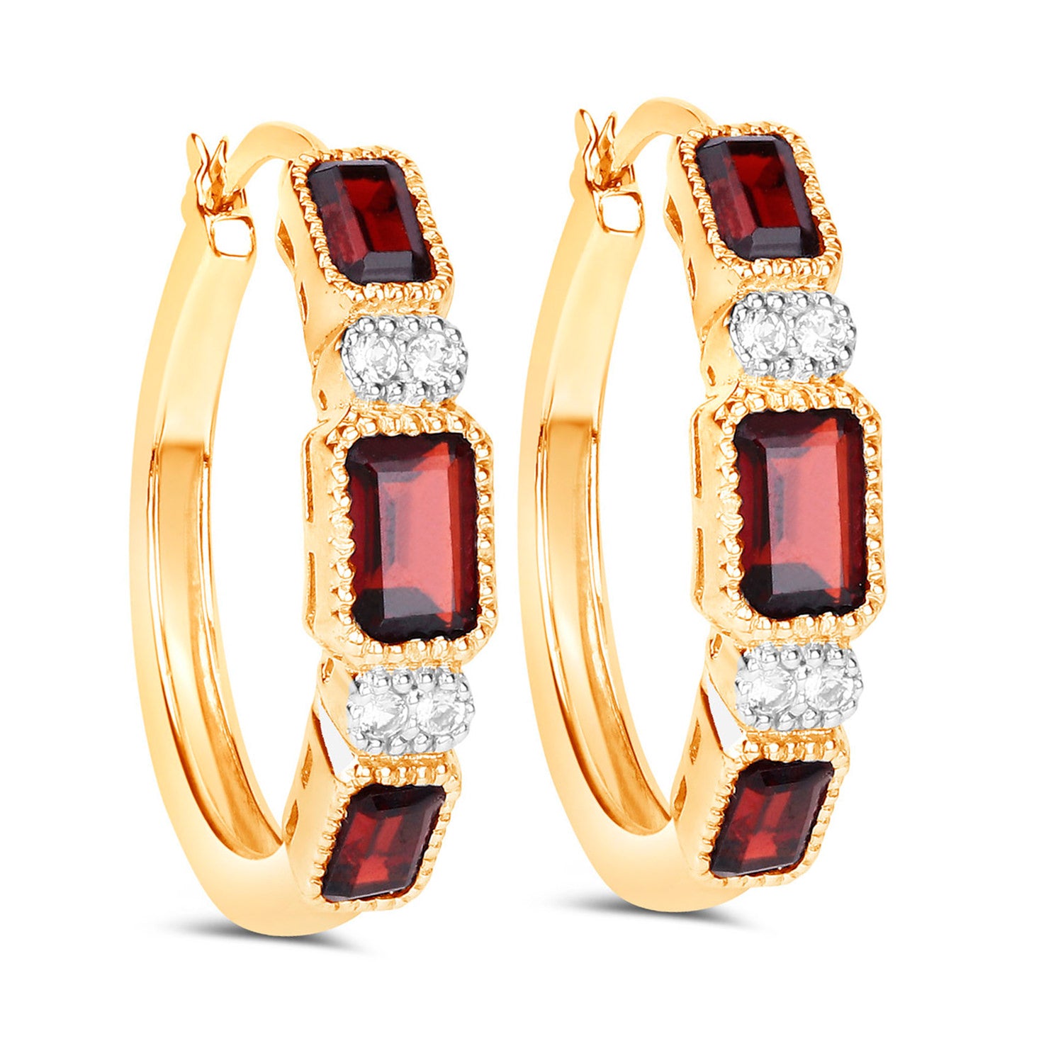 Garnet Earrings With White Topaz 2.72 Carats Gold Plated Silver