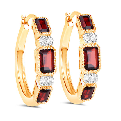 Garnet Earrings With White Topaz 2.72 Carats Gold Plated Silver