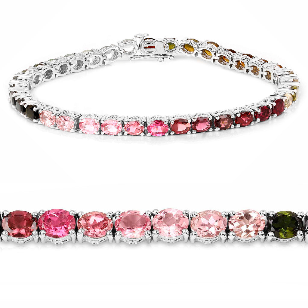 Multicolor Tourmaline Tennis Bracelet 11.1 Carats Sterling Silver