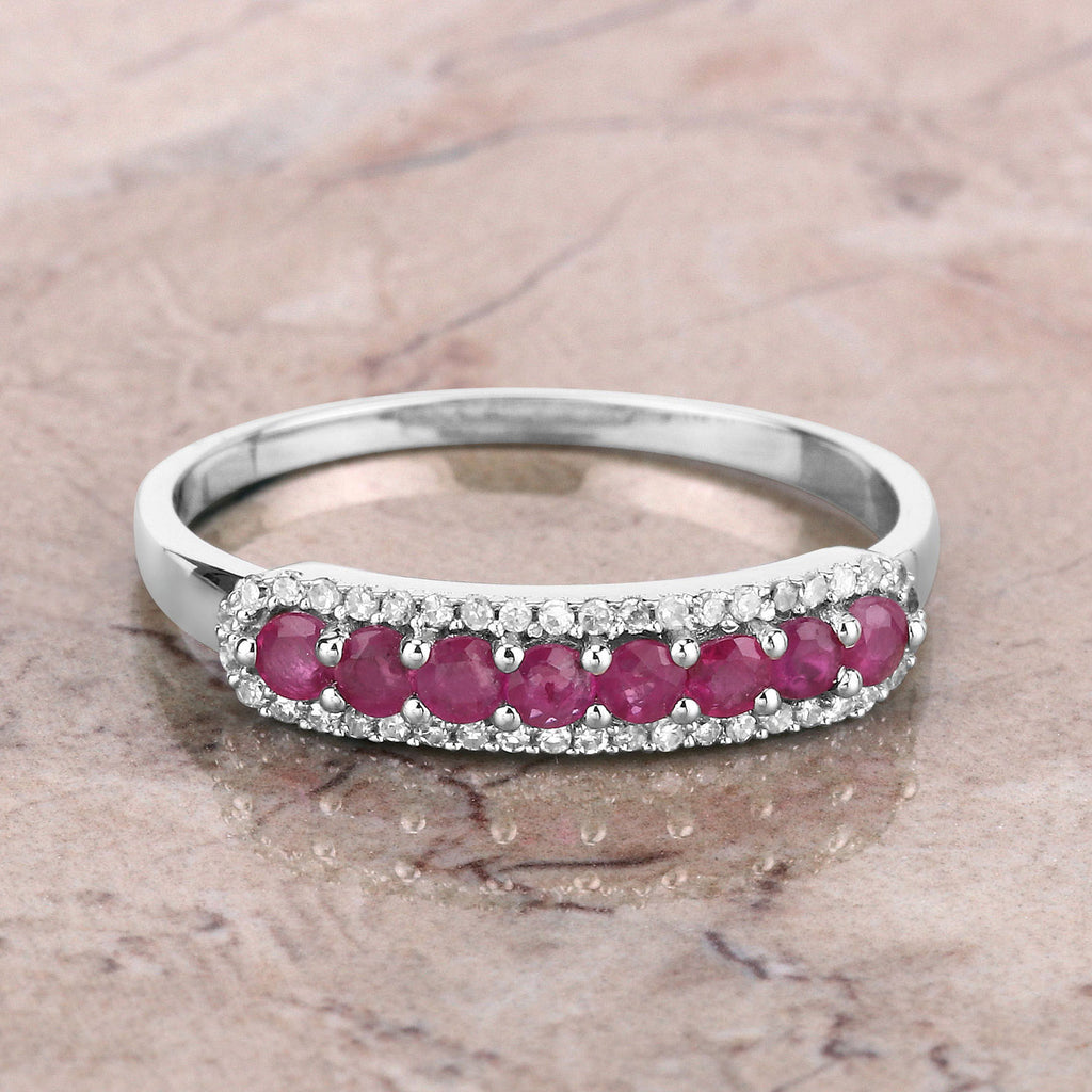 Ruby Ring With Diamonds 0.44 Carats 14K White Gold