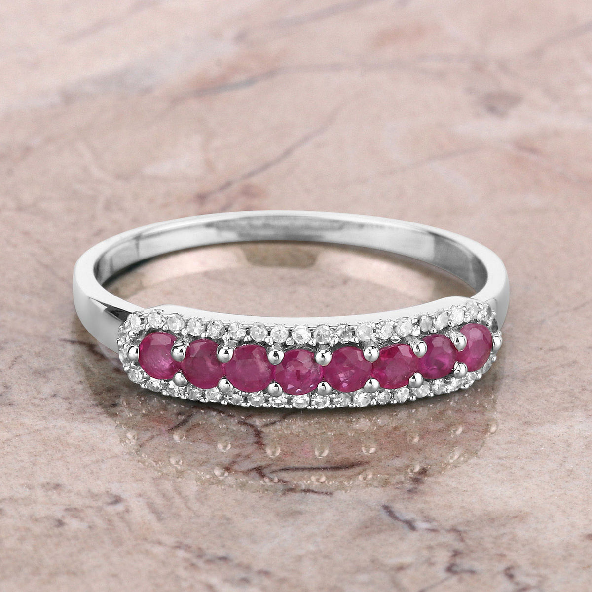 Ruby Ring With Diamonds 0.44 Carats 14K White Gold