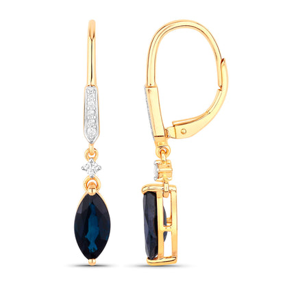 Blue Sapphire Earrings Diamonds 2.7 Carats 14K Yellow Gold