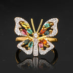 Natural Multicolor Tourmaline Butterfly Ring 1.39 Carats Gold Plated Silver