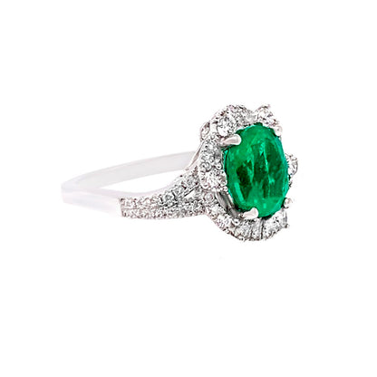 Emerald Ring With Diamonds 1.76 Carats 14K White Gold