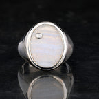 Blue Lace Agate Ring With Diamonds 1.68 Carats Sterling Silver