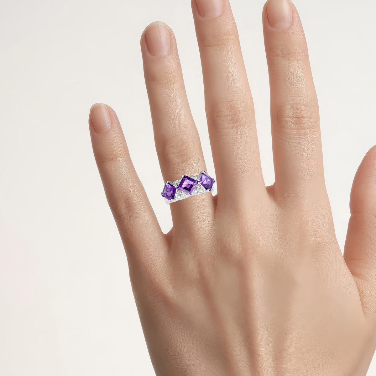 Amethyst Ring With White Topaz 3.06 Carats Sterling Silver