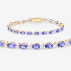 Tanzanite Tennis Bracelet Diamonds 8.2 Carats 14K Yellow Gold