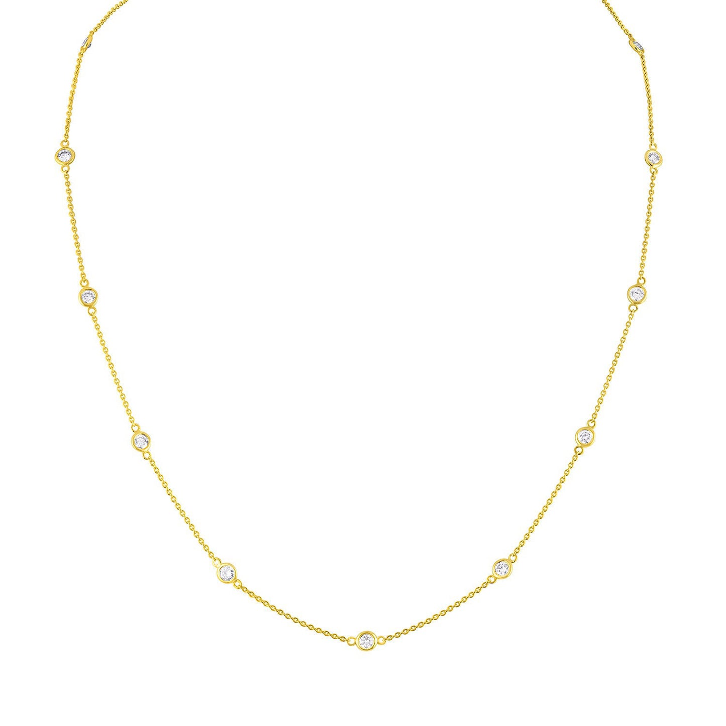 Diamond Station Necklace 1.10 Carats 14K Yellow Gold