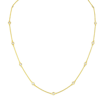 Diamond Station Necklace 1.10 Carats 14K Yellow Gold