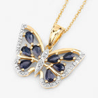 Blue Sapphire Butterfly Pendant With White Zircon 1.63 Carats Gold Plated Silver