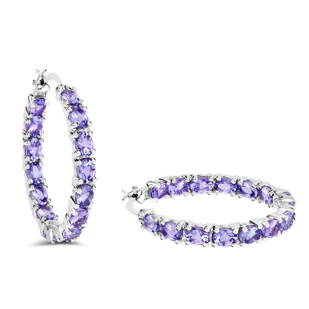 Tanzanite Hoop Earrings 5.08 Carats Sterling Silver