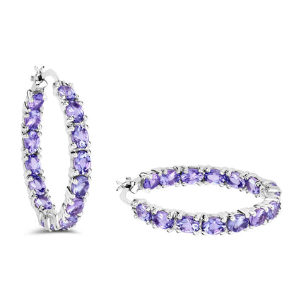 Tanzanite Hoop Earrings 5.08 Carats Sterling Silver
