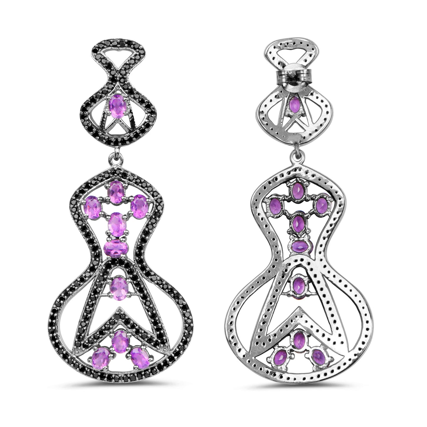 Amethyst Dangle Earrings Black Spinel 5.2 Carats Sterling Silver