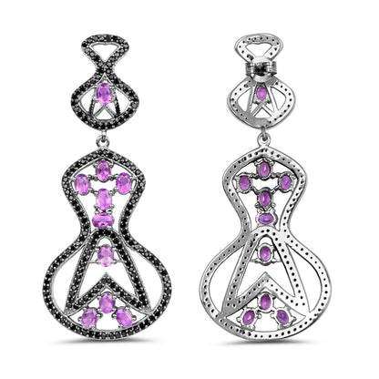 Amethyst Dangle Earrings Black Spinel 5.2 Carats Sterling Silver