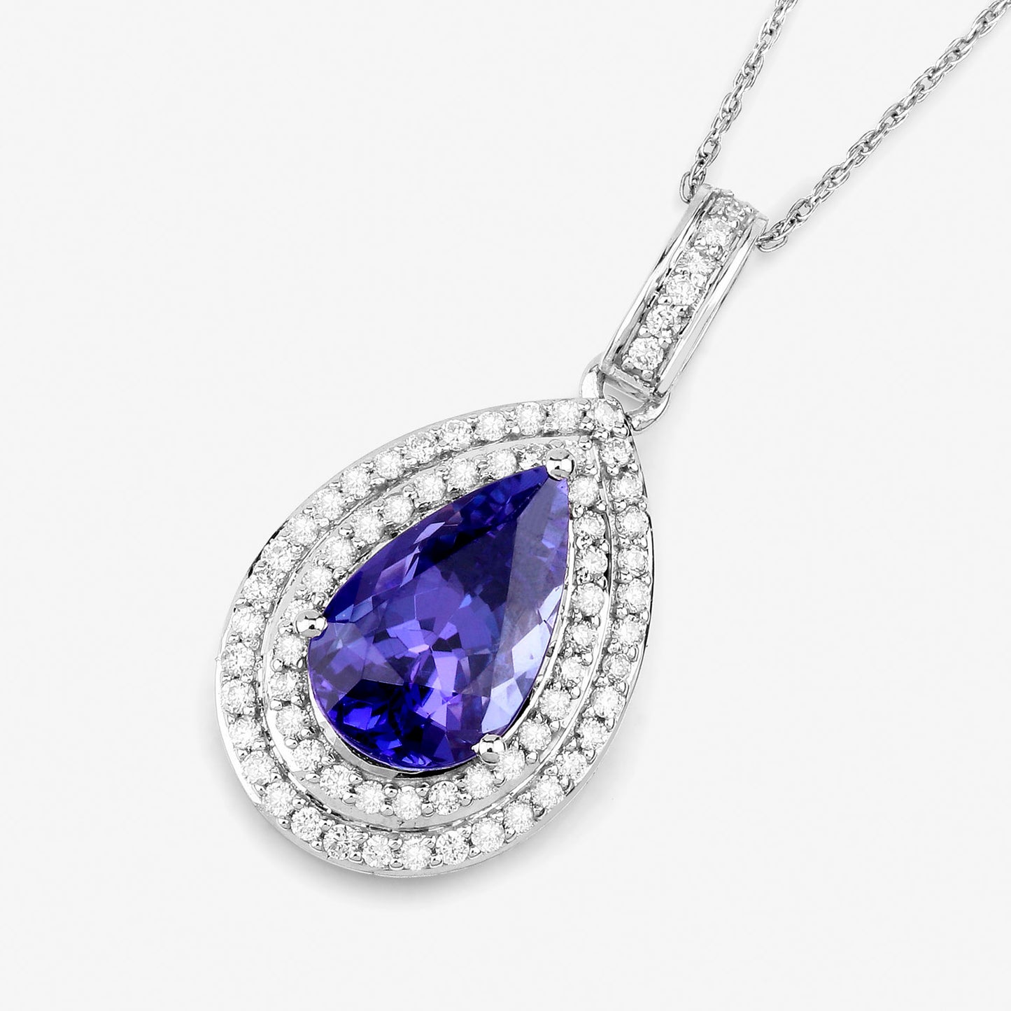 Tanzanite Pendant Necklace Diamond Setting 2.65 Carats 14K White Gold