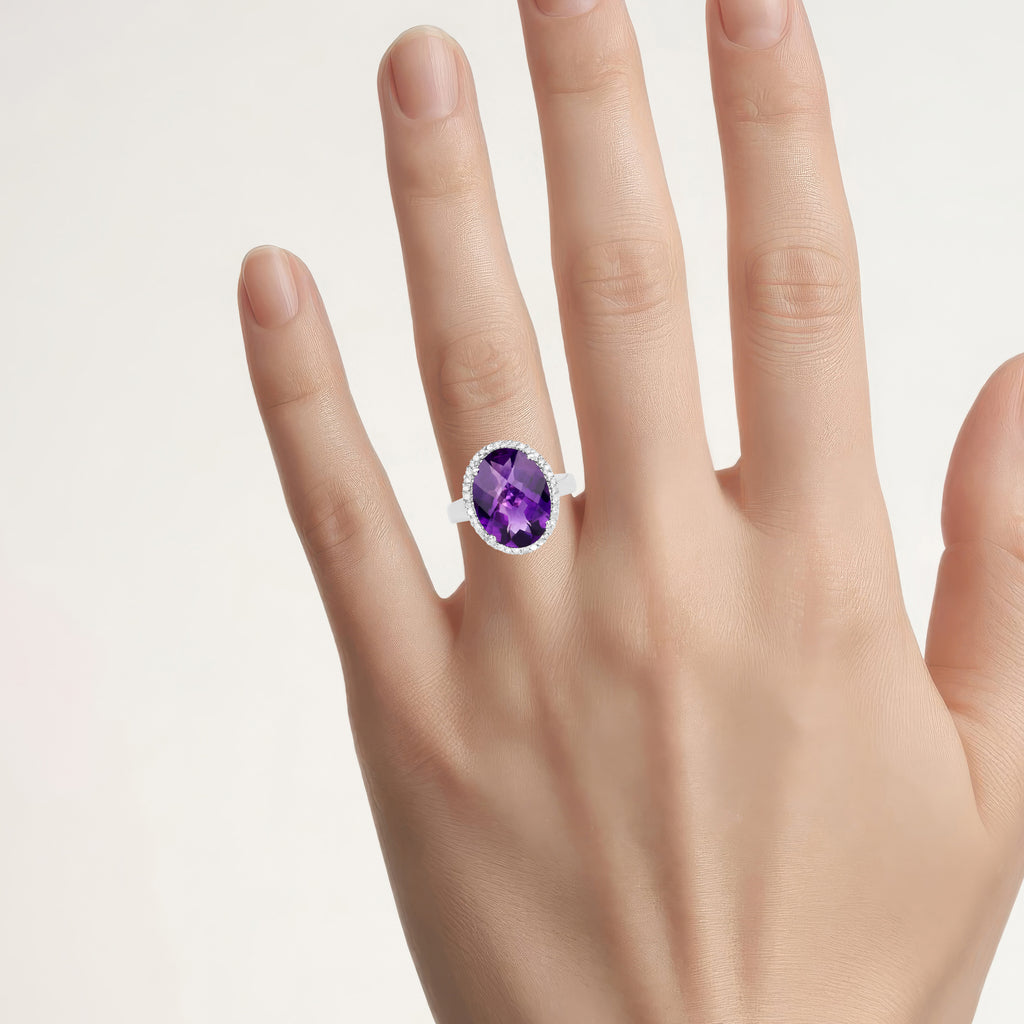 Amethyst Ring With Diamonds 7.92 Carats Sterling Silver