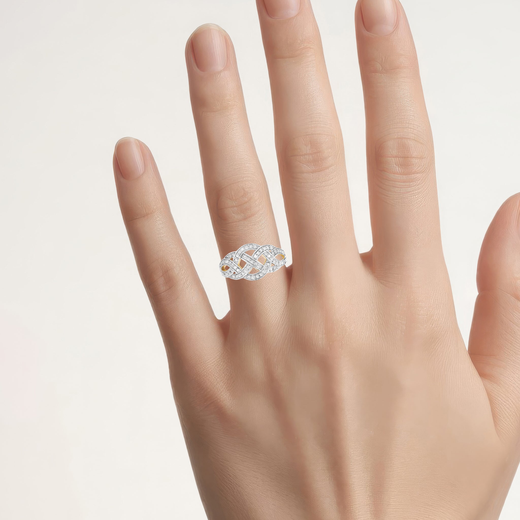 Diamond Knot Ring 0.24 Carats Gold Plated Silver