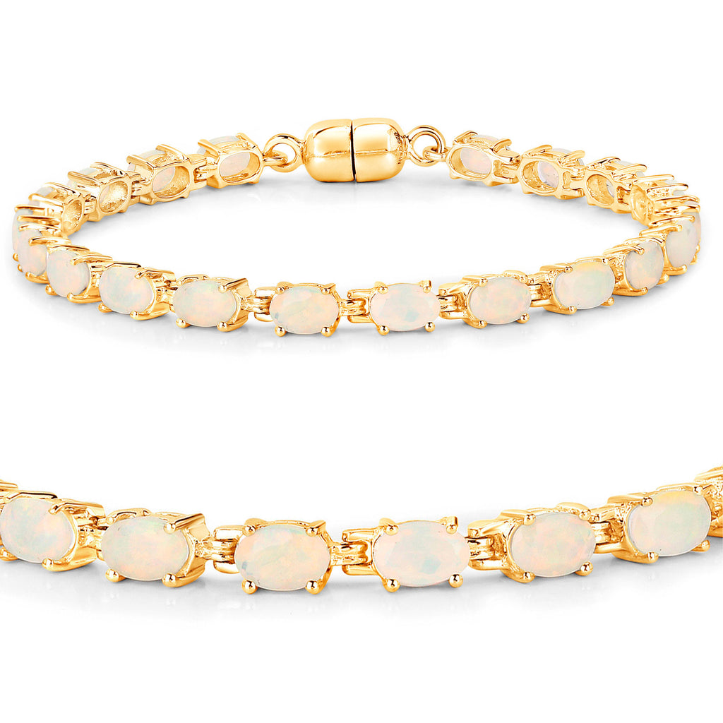 Ethiopian Opal Tennis Bracelet 5.26 Carats Gold Plated Silver