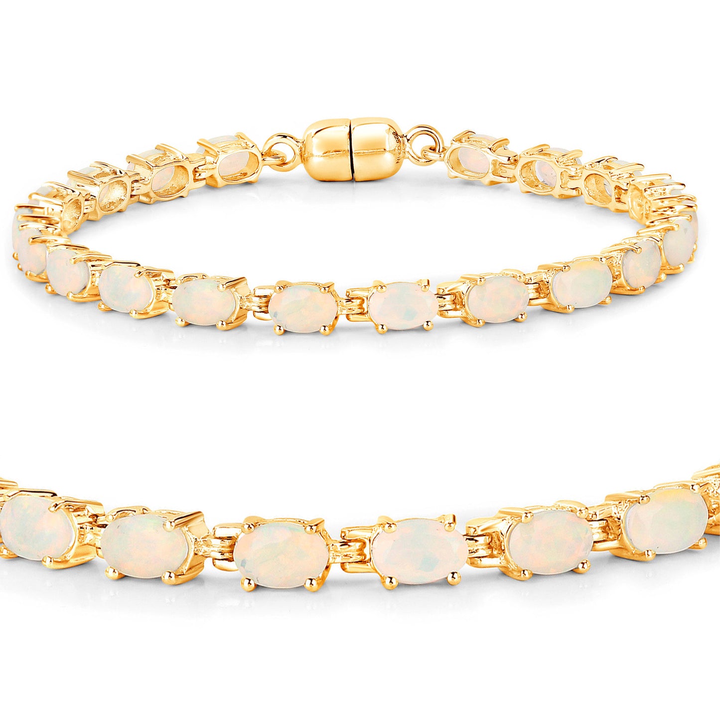 Ethiopian Opal Tennis Bracelet 5.26 Carats Gold Plated Silver