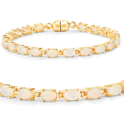 Ethiopian Opal Tennis Bracelet 5.26 Carats Gold Plated Silver