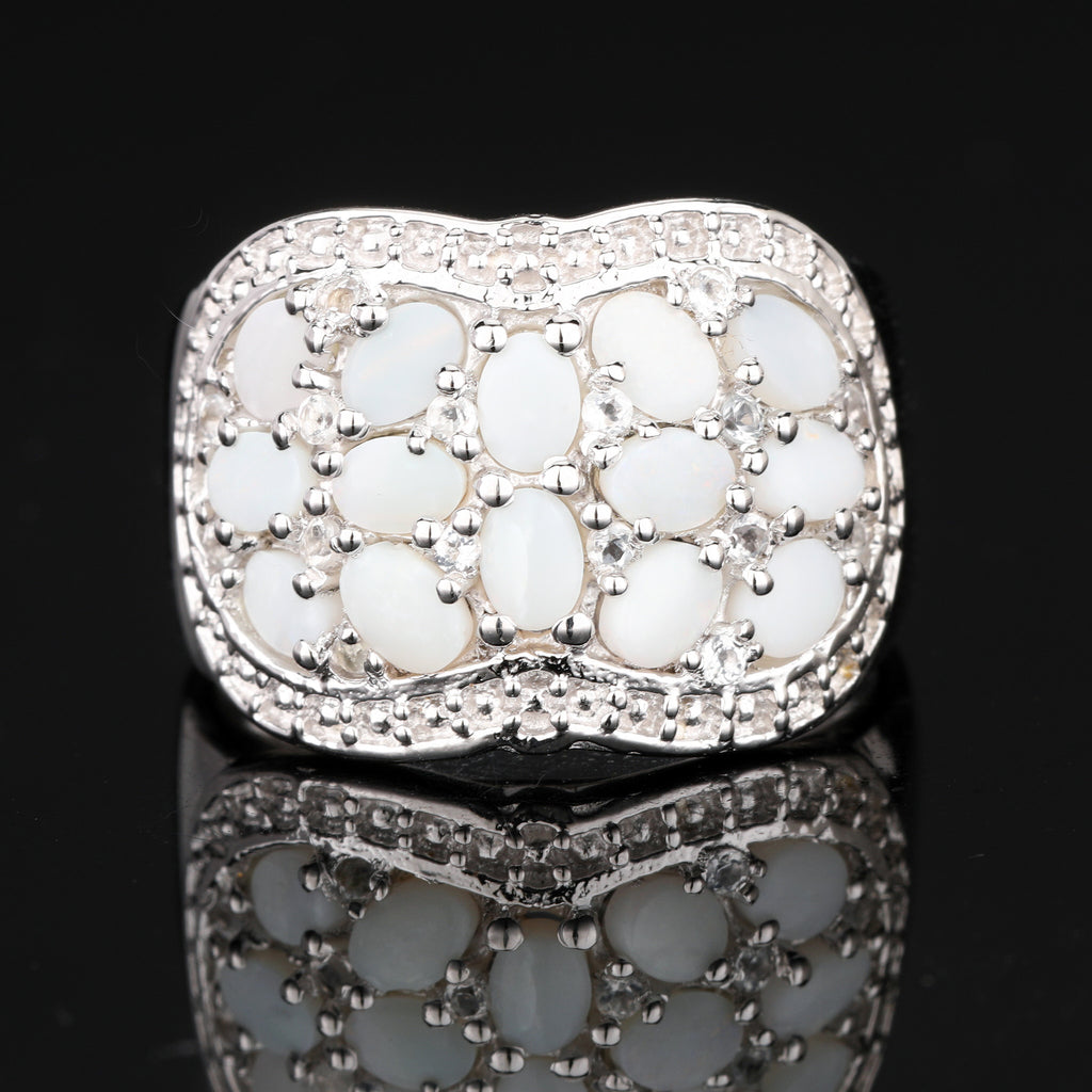 Natural Opal Ring With White Topaz 1.92 Carats Sterling Silver