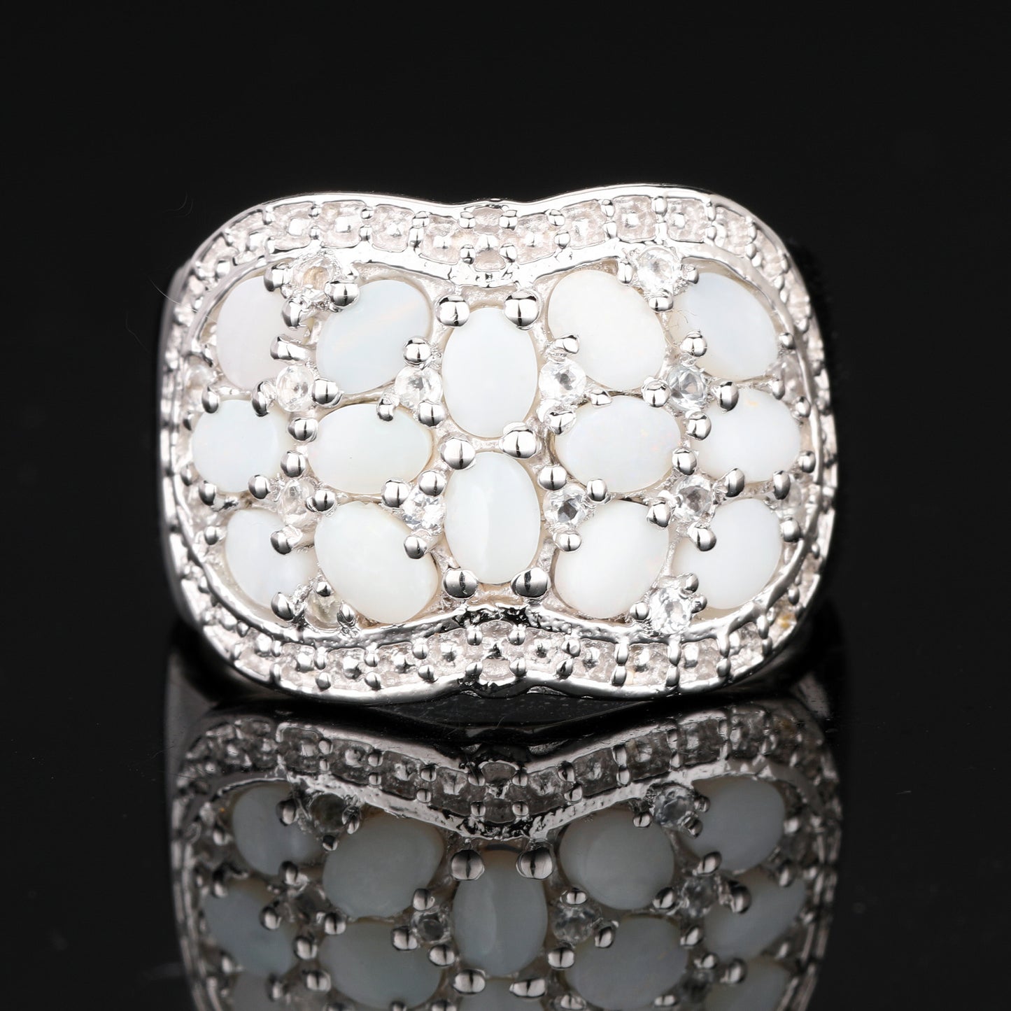 Natural Opal Ring With White Topaz 1.92 Carats Sterling Silver