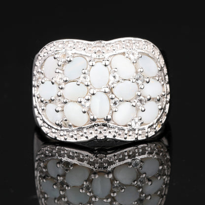 Natural Opal Ring With White Topaz 1.92 Carats Sterling Silver