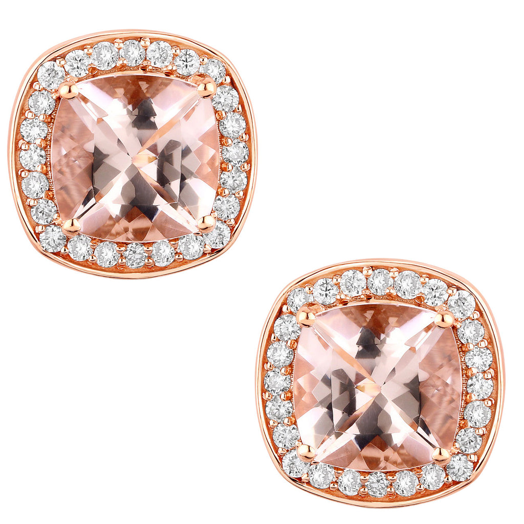 Morganite Stud Earrings With Diamonds 2.68 Carats 14K Rose Gold