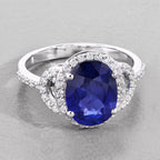 Blue Sapphire Ring With Diamonds 2.96 Carats 18K White Gold