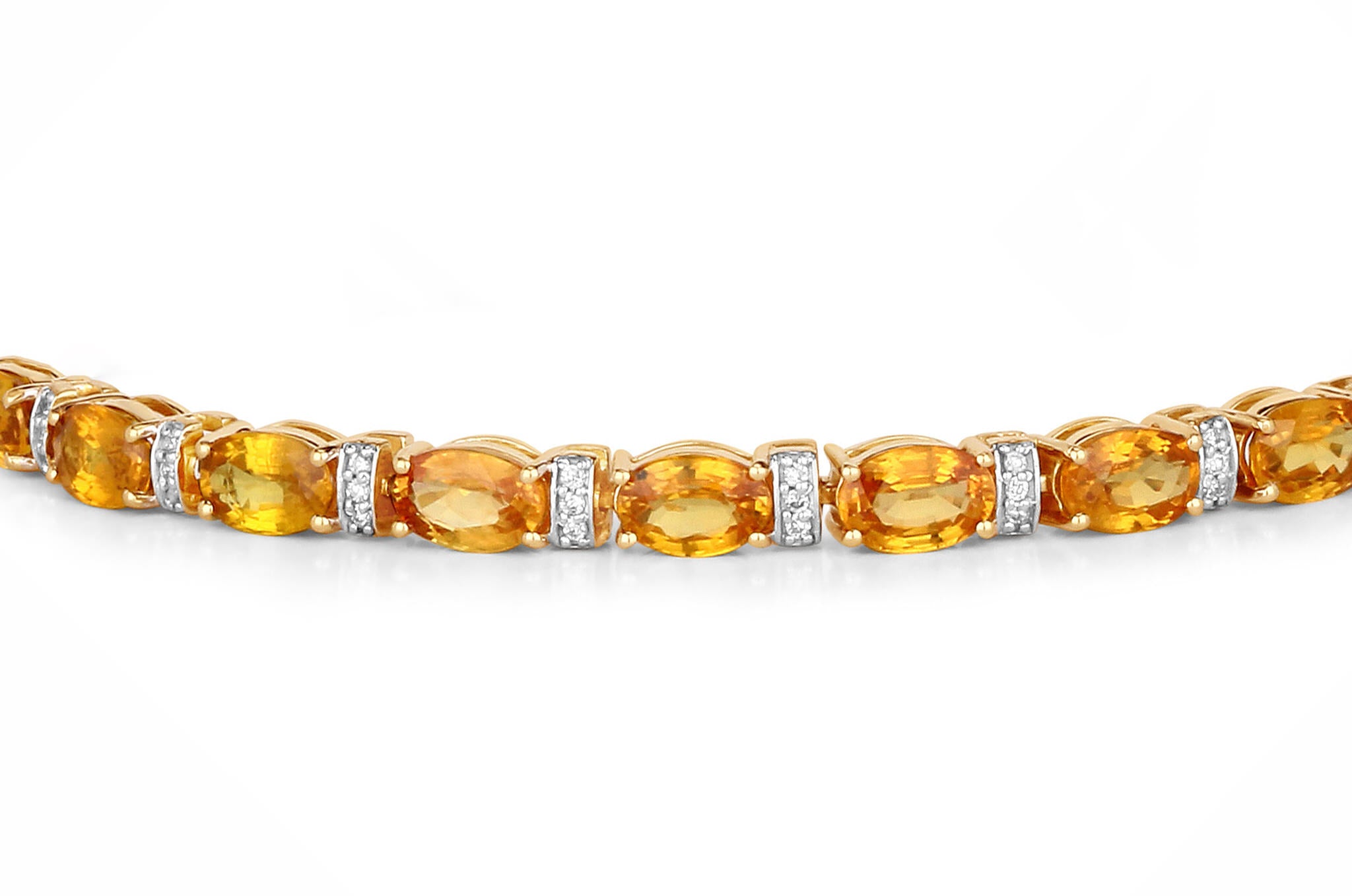 Natural Orange Sapphire Bracelet With Diamonds 12.3 Carats 14K Yellow Gold