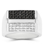 Diamond Cluster Ring Black White Sterling Silver