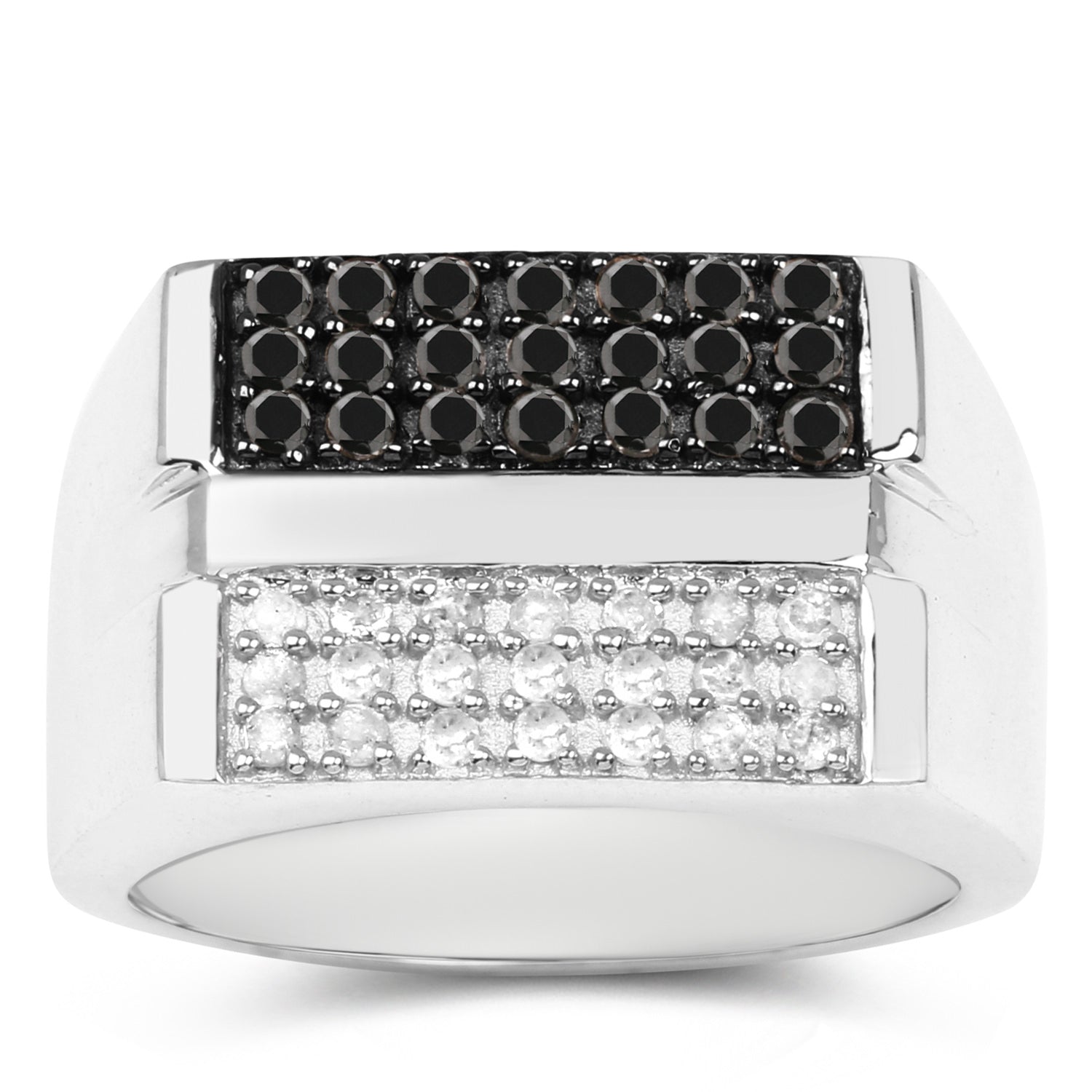 Diamond Cluster Ring Black White Sterling Silver