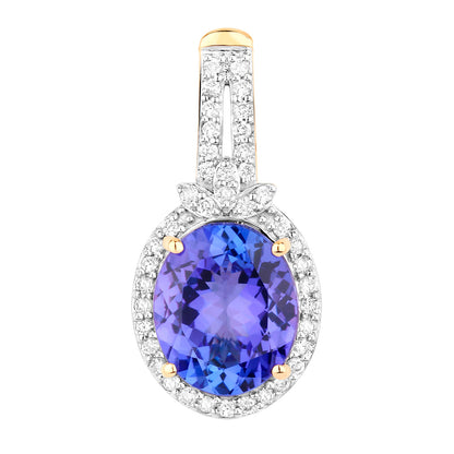 Tanzanite Pendant Necklace Diamonds 3.73 Carats 14K Yellow Gold