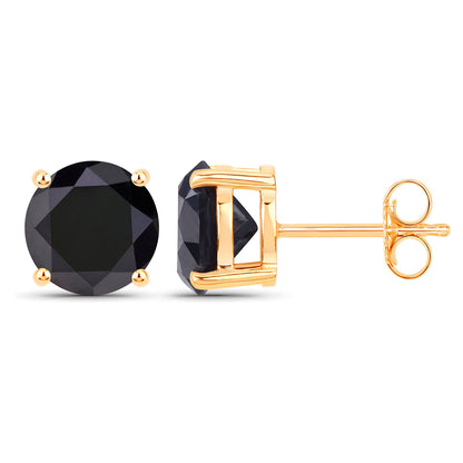 Black Diamond Stud Earrings 4.2 Carats 14K Yellow Gold