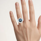 London Blue Topaz Ring With Diamonds 5.2 Carats Sterling Silver