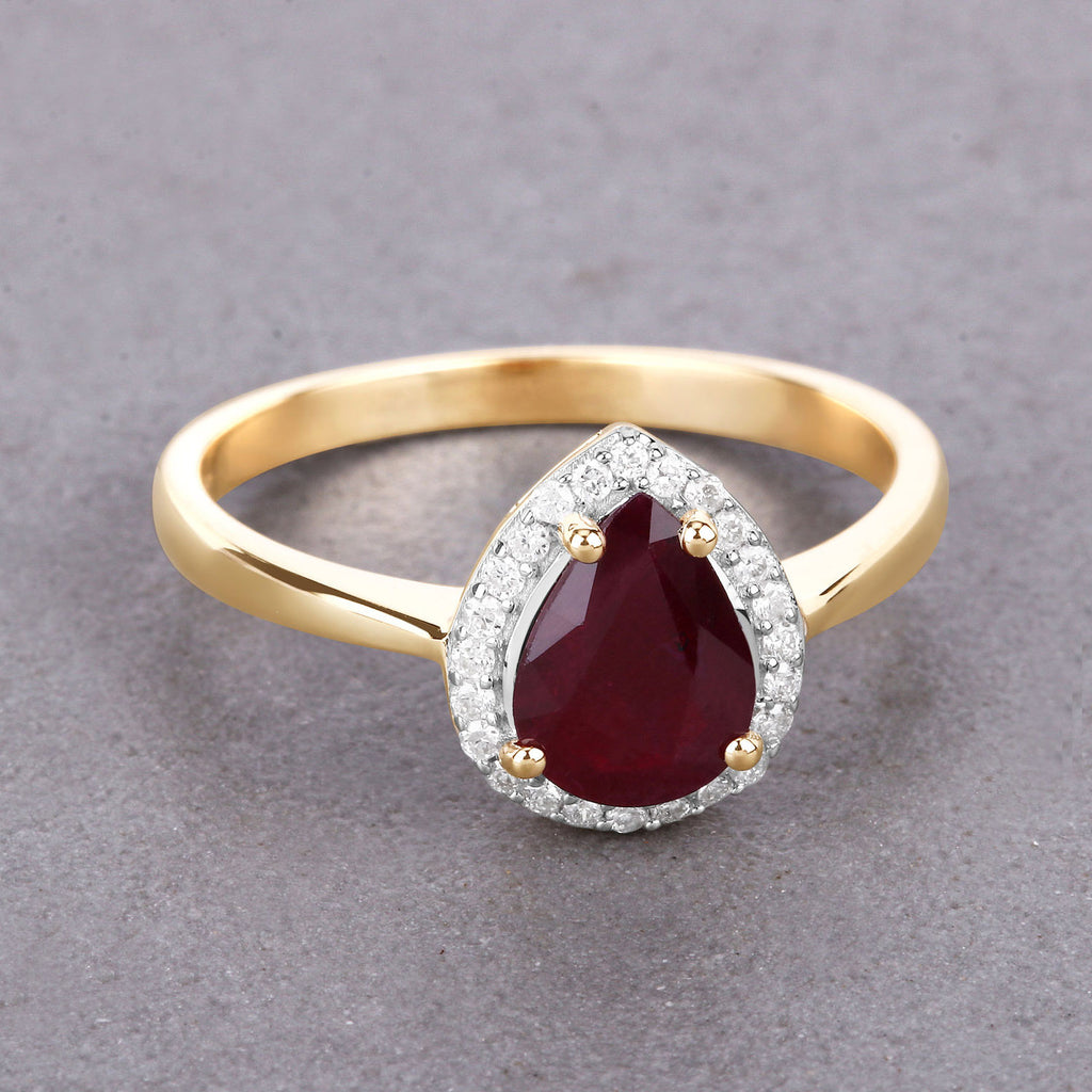Ruby Ring With Diamonds 1.28 Carats 14K Yellow Gold