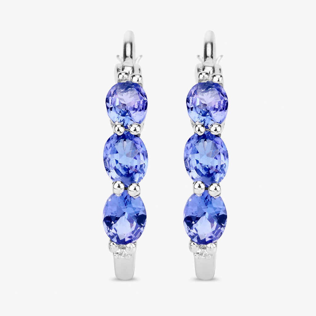 Natural Tanzanite Hoop Earrings With Diamonds 1.97 Carats Sterling Silver