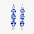 Natural Tanzanite Hoop Earrings With Diamonds 1.97 Carats Sterling Silver