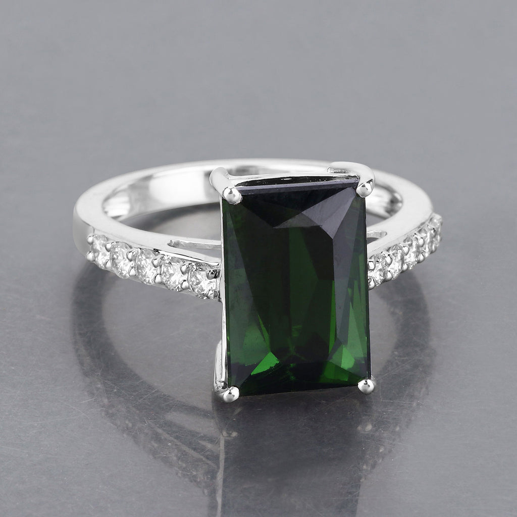 Green Tourmaline Ring With Diamonds 6.12 Carats 14K White Gold