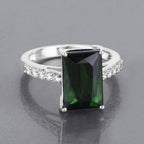 Green Tourmaline Ring With Diamonds 6.12 Carats 14K White Gold