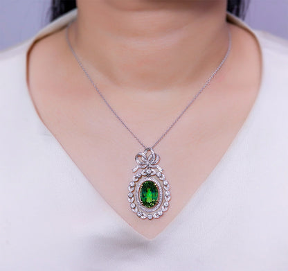 GRS Certified Natural Unheated Green Tourmaline Pendant Diamonds 12 Carats 18K