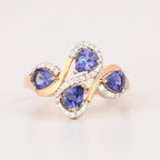 Natural Tanzanite Ring With Diamonds 1.3 Carats 9K Yellow Gold
