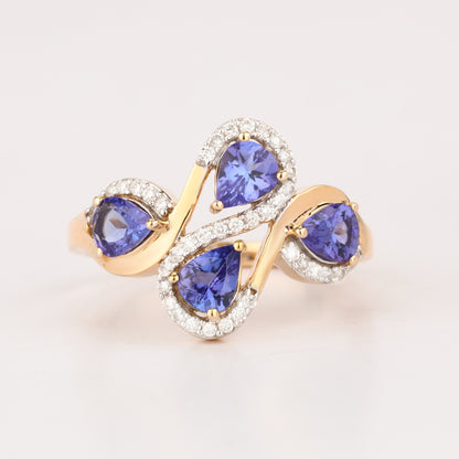 Natural Tanzanite Ring With Diamonds 1.3 Carats 9K Yellow Gold