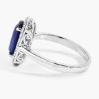 Blue Sapphire Ring With Diamonds 3.18 Carats 18K White Gold