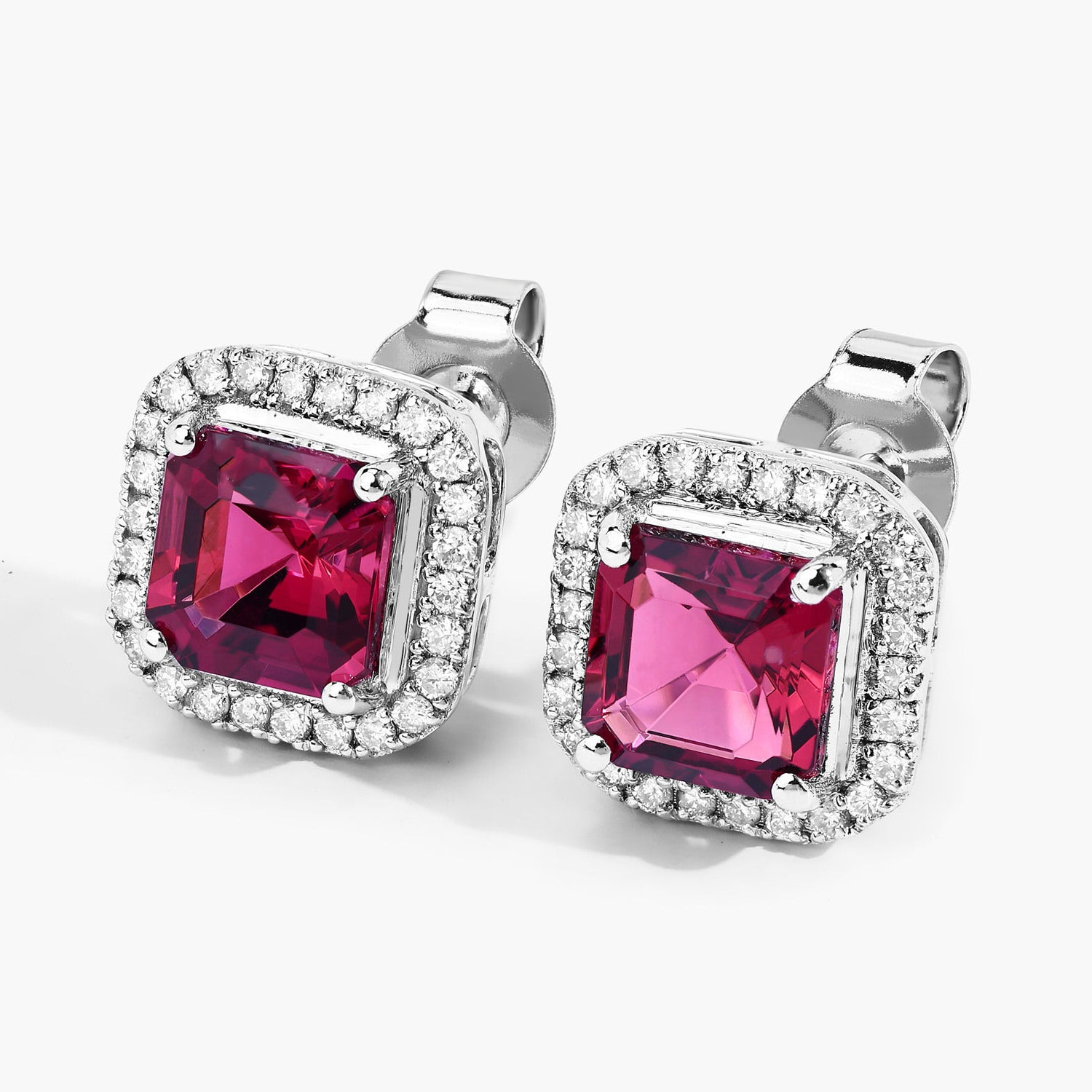 Rubellite Stud Earrings With Diamonds 2.68 Carats 14K White Gold