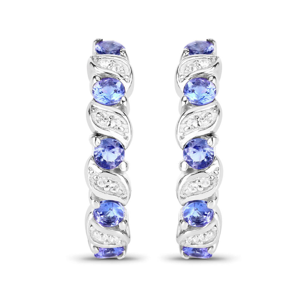 Tanzanite Hoop Earrings With White Topaz 1.04 Carats Sterling Silver