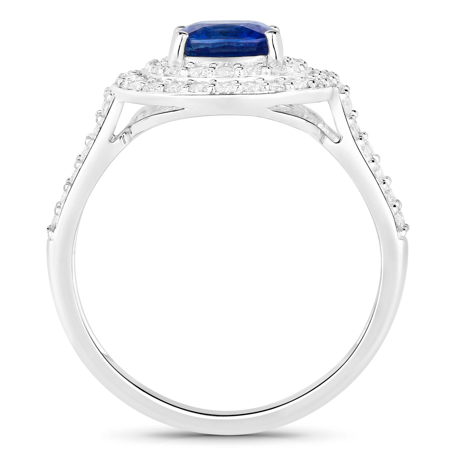 Blue Sapphire Ring With Diamonds 1.96 Carats 18K White Gold